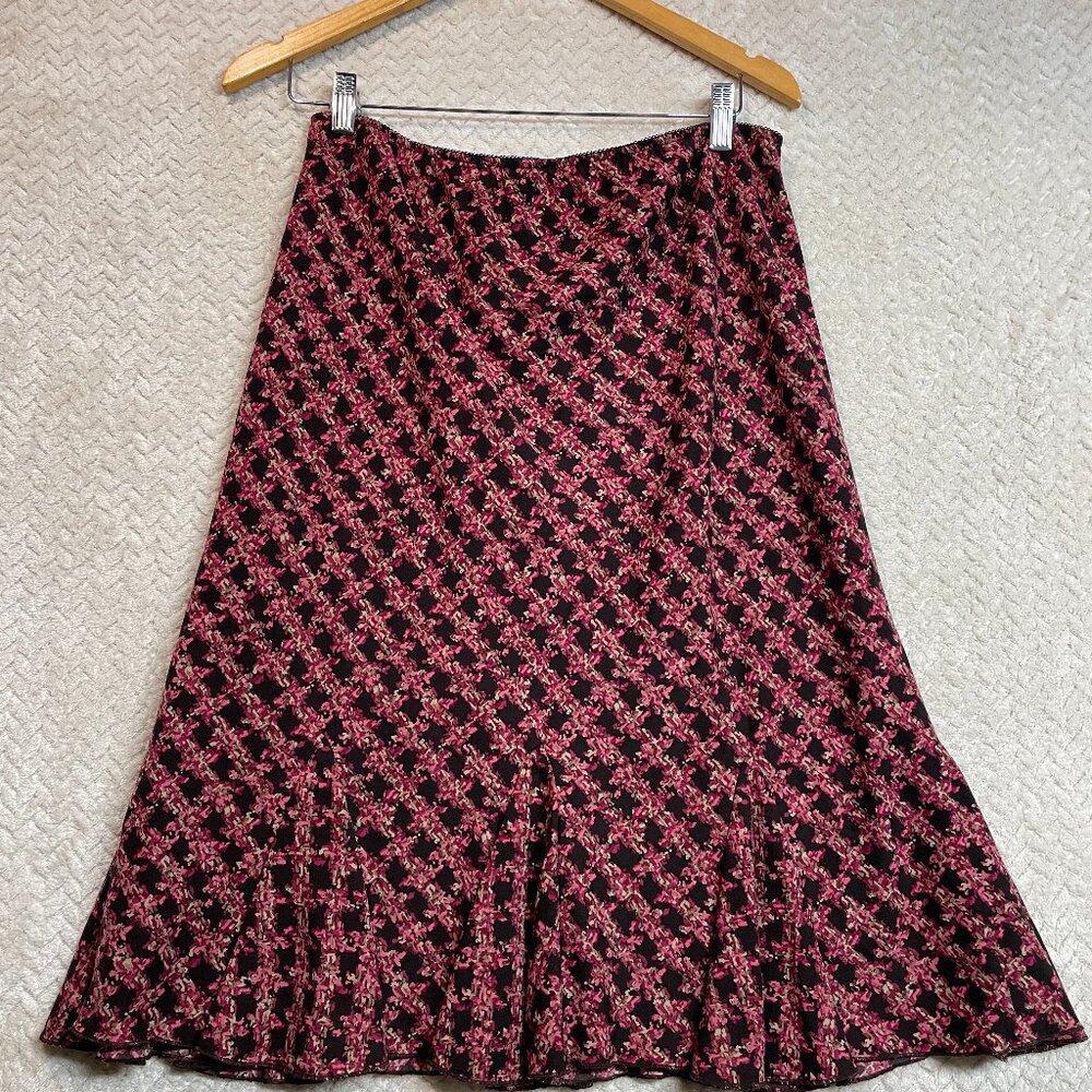 NYCC Y2K Vintage Pink Brown Elastic‎ Waist A-Line Gored Hem Midi Skirt Medium